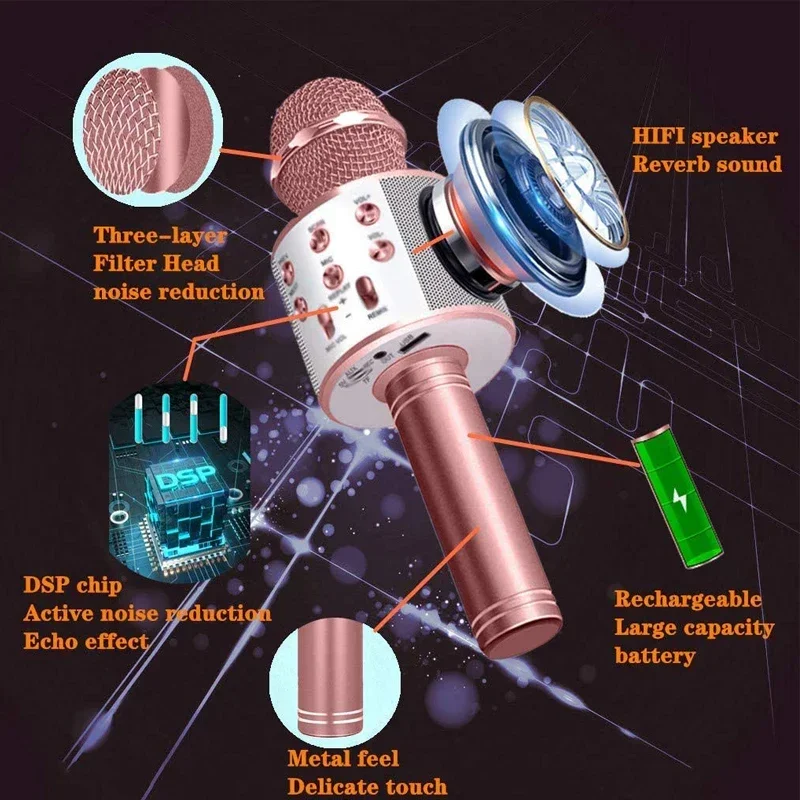 بلوتوث كاريوكي المحمولة اللاسلكية ميكروفون الكاريوكي المنزل KTV لاعب للأطفال المهنية المتكلم يده للحزب الغناء #3