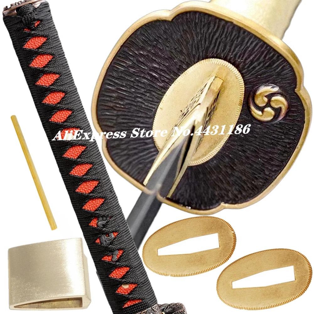 A Set Brass Guard Japanese Sword HandGuard For Katana/Wakizashi DIY Fittings Tsuba+Menuki+Fuchi+Kashira+Handle+Habaki+Seppa
