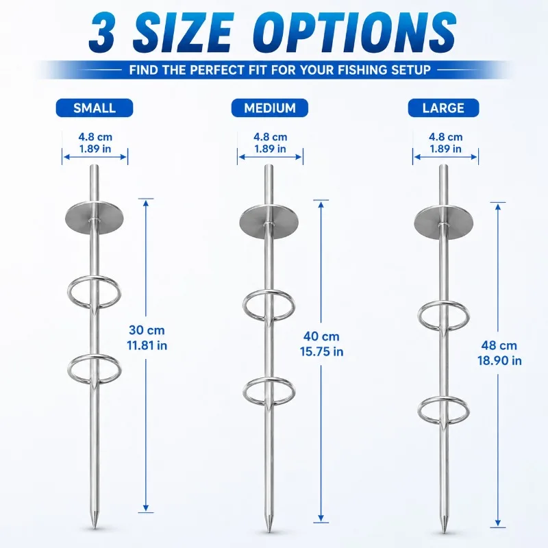 Double Ring Fishing Rod Holder Ground Spike, Heavy Duty Metal Bank Fishing Rod Stand for Shore Surf Sea Fishing Outdoor Angling view 2