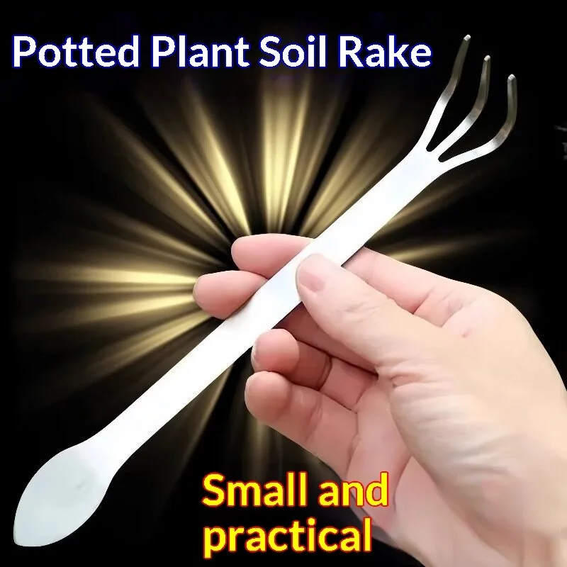 Stainless Steel Bonsai Root Rake 3‑Prong Soil Loosening Tool Dual‑End Hand Rake Potted Plant Gardening Hand Tool