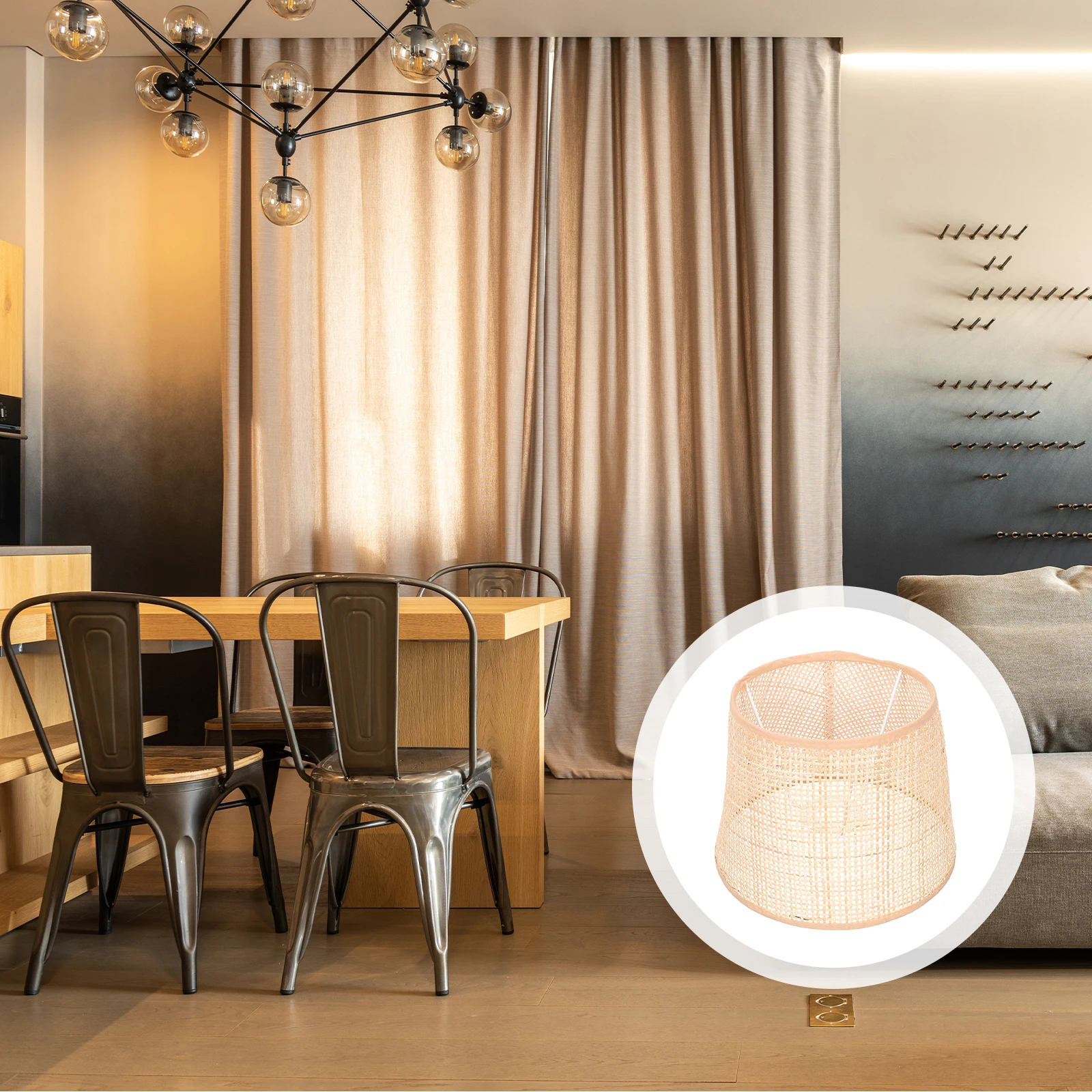

Rattan Woven Lampshade Cover Simple Wooden Decoration Room Bedside Table Lamp Shades Replacement