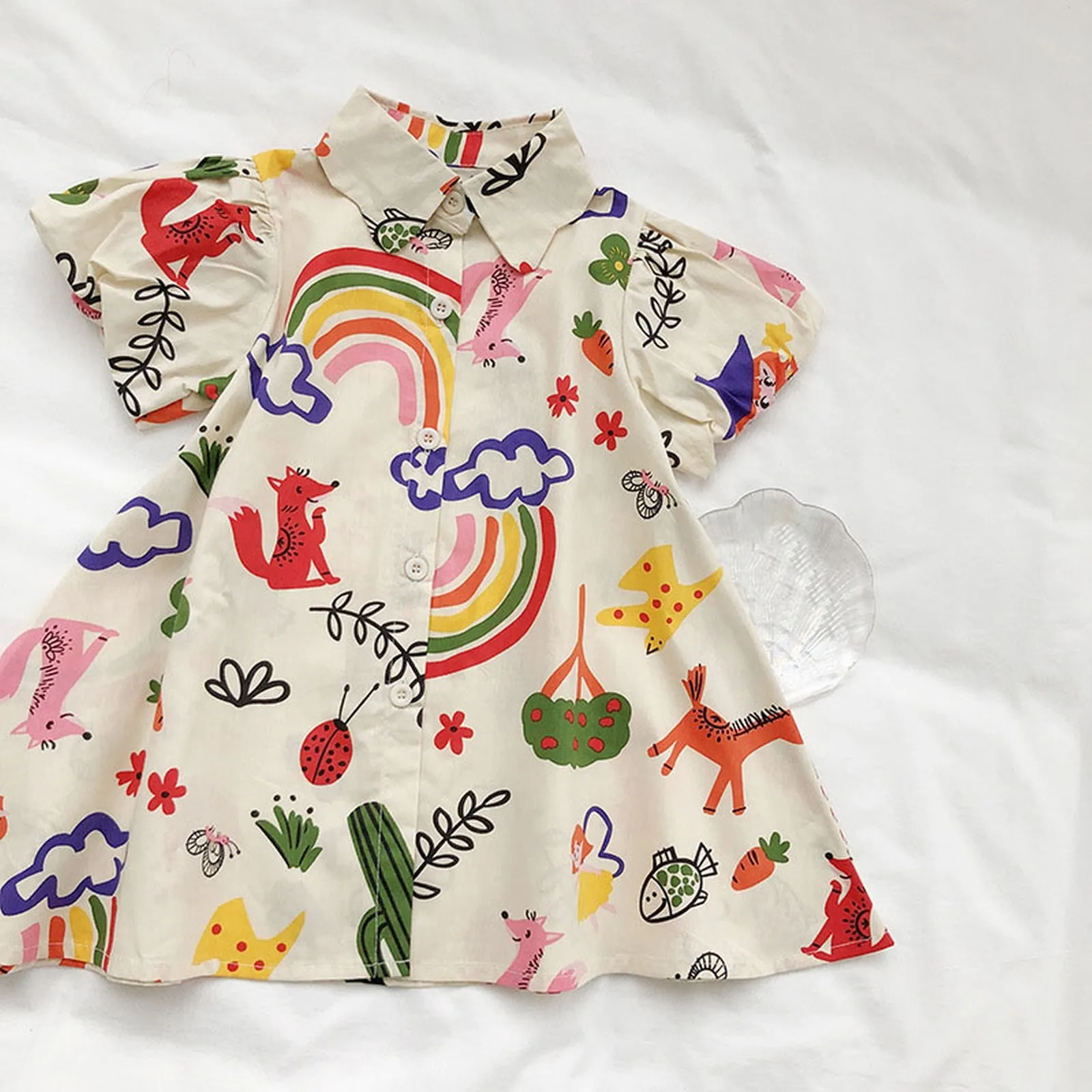 2-8T Toddler Kid Baby Girl Dress Summer Clothes Short Sleeve Rainbow Graffiti Print T Shirt Dress Fashion Infant Outfit