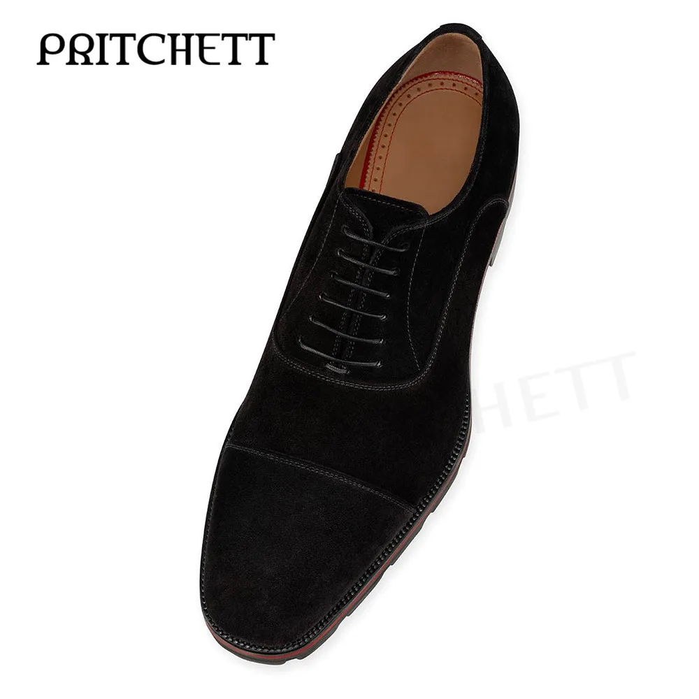 Mocasines con cordones de gamuza negra para hombre, zapatos de negocios con punta redonda y tacones cuadrados, zapatos formales casuales personalizados