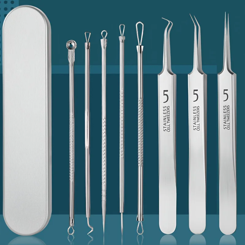 Ensemble d'outils de suppression des points noirs en acier inoxydable, pince à épiler, dissolvant de points noirs pour le visage, outil Acné, beauté, 8 pièces