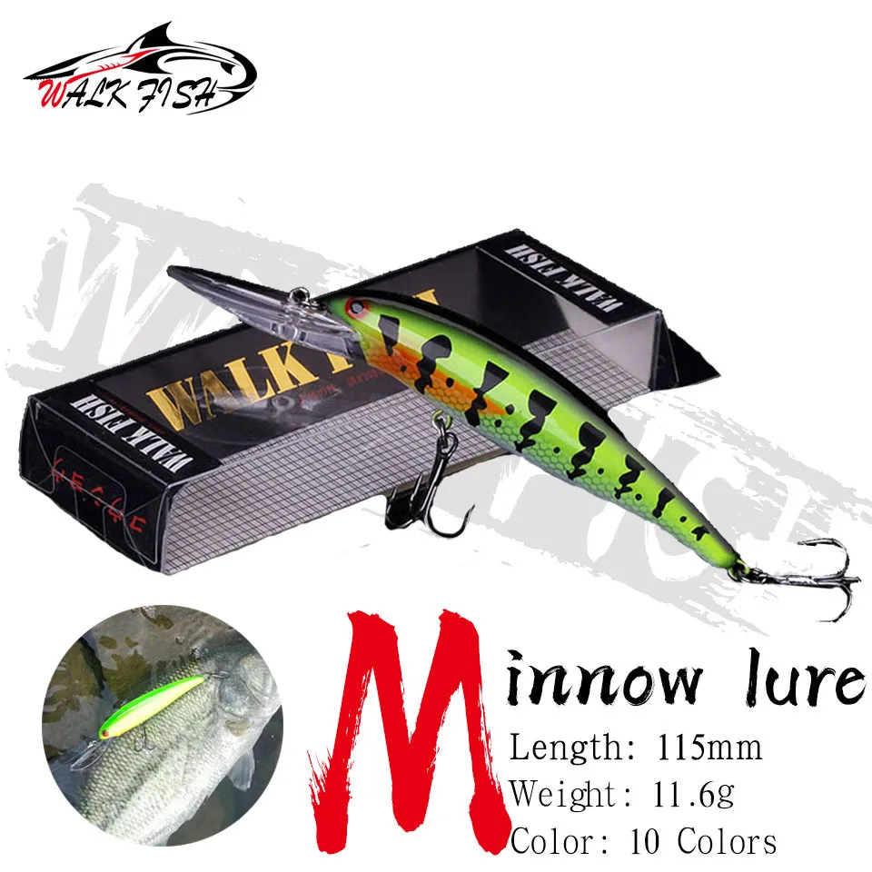 WALK FISH 1PCS Hard Bait 115mm 11.6g Quality Minnow Fishing Lure Crank Wobble Depth 3-4m Best Hooks for Fishing tackle