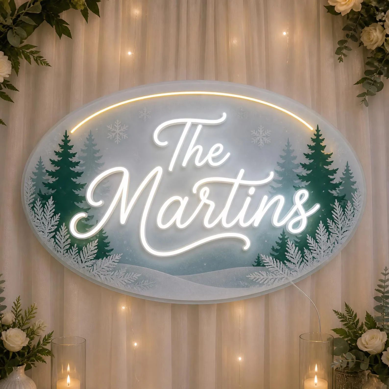 Custom Family Name On Blue White Acrylic Arch,Winter Wedding Neon Sign,Sweetheart Table Backdrop,Photo Booth/Holiday Home Decor