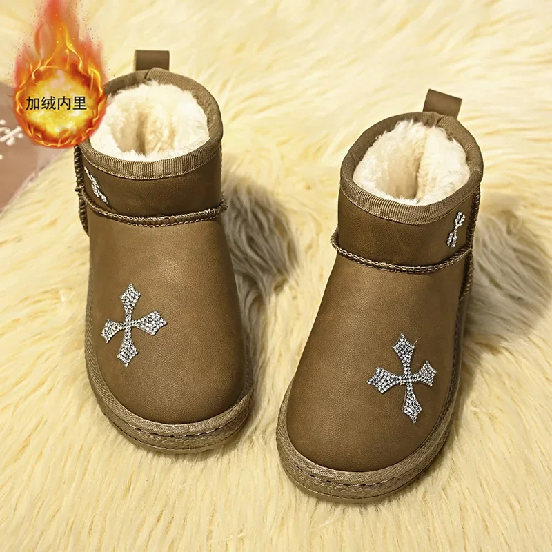 New Children's Fashion Snow Boots Winter Waterproof Plush Warm Ankle Boot for Boys Girls Slip-on Non-slip Kid Casual Cotton Shoe