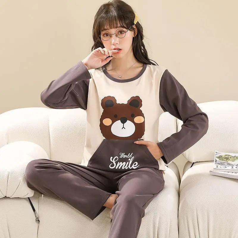 Anime Cartoon One Piece Luffy Women\'s Pure Cotton Pajamas Spring and Autumn New Long Sleeve Large Size Cute Home Clothes Set