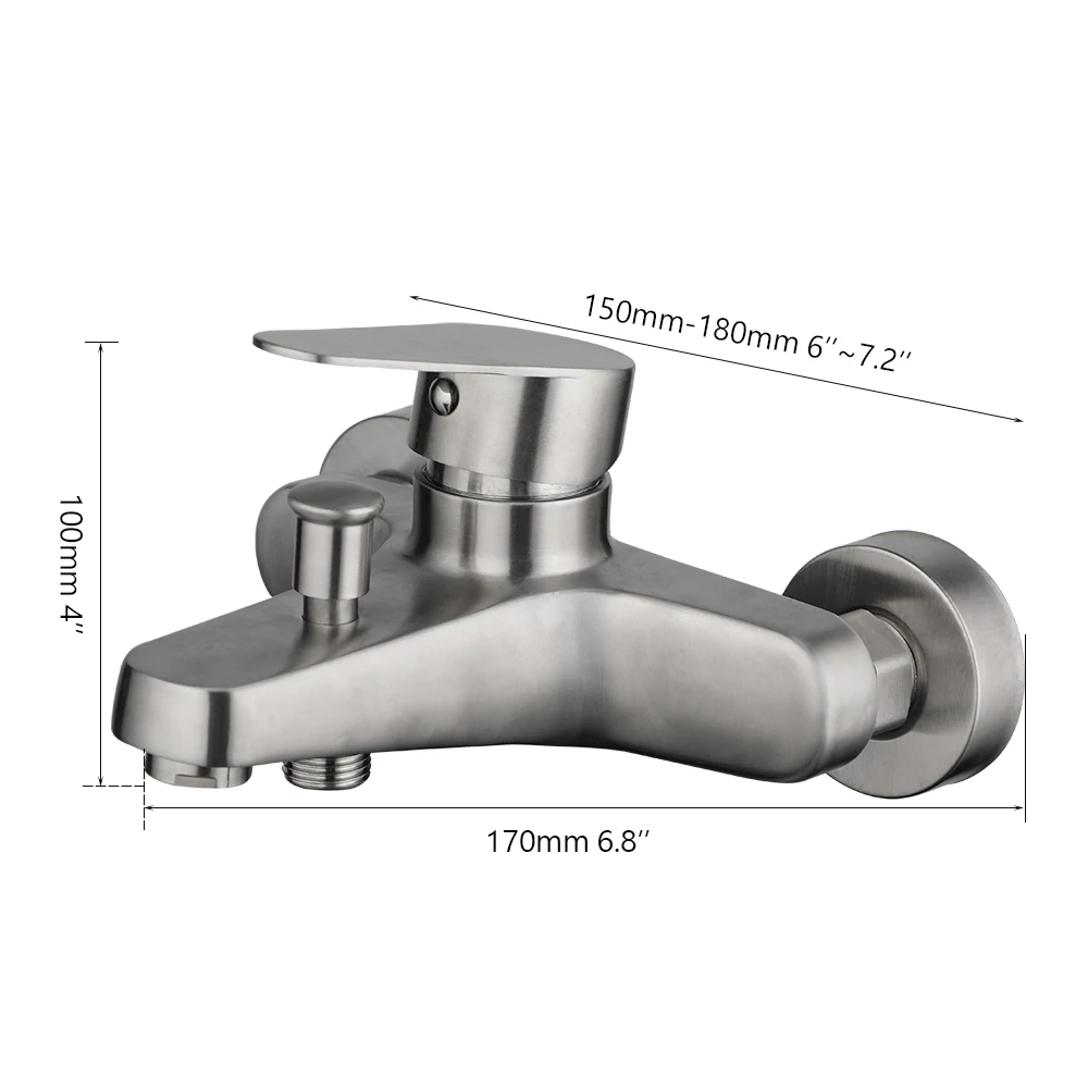 OUBONI Wall Mounted Double Mounting Holes Single Handle Control Nickel Brushed Bathroom Bathtub Stream Water Faucet Mixer Taps