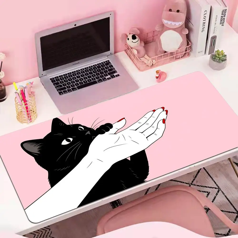 

HYBXAXC HD Black Cat Mousepad kawaii Pink Office Desktop Protection Pads Rug Rubber Anti-slip Gaming Mousepads Long Desk Mat