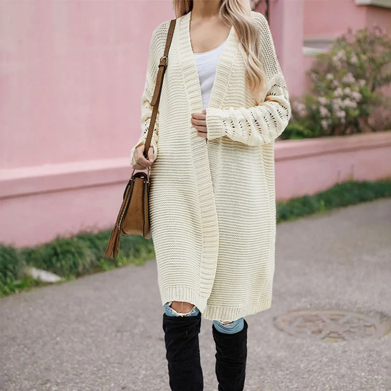 

Woman Autumn Streetwear Knitwear Jacket Elegant Solid Color Long Knitted Cardigan Women Fashion Loose Oversized Cardigans Coat