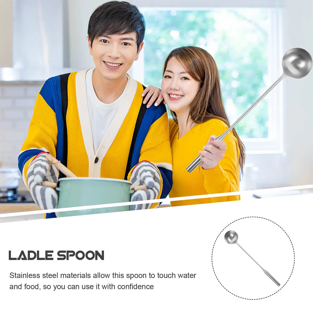 

1pc Long Handle Ladle Stainless Steel Soup Scoop Water Stirring Spoon Kitchen Cooking Tools Thickened Metal Serving