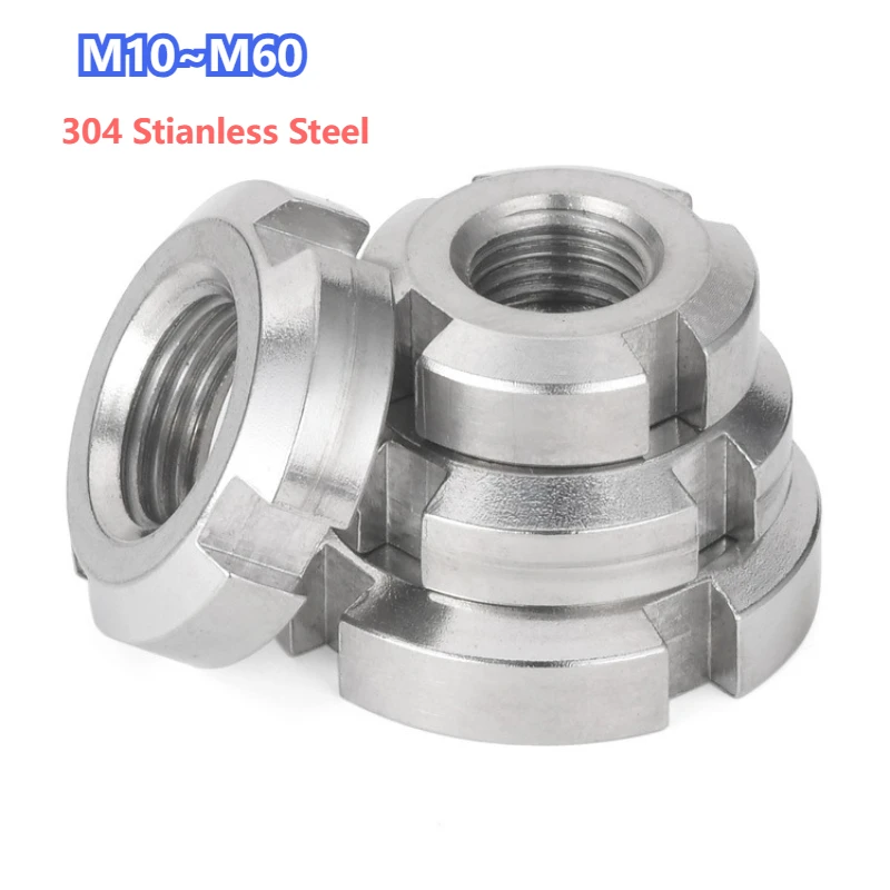304 Stianless Steel Slotted Round Nut Four Slot Nuts Round Precision Locknut GB812 M10 M12 M14 M16 M18 M20 M22 M24 M25 M27~M60