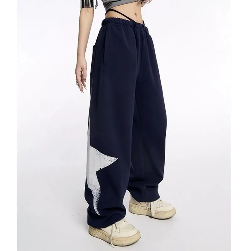 Pantaloni sportivi Hip Hop con grafica con cinturino Donne della gioventù Y2k Ragazze Grunge Pantaloni larghi casual a gamba larga Pantaloni sportivi larghi Stile coreano femminile Yk2