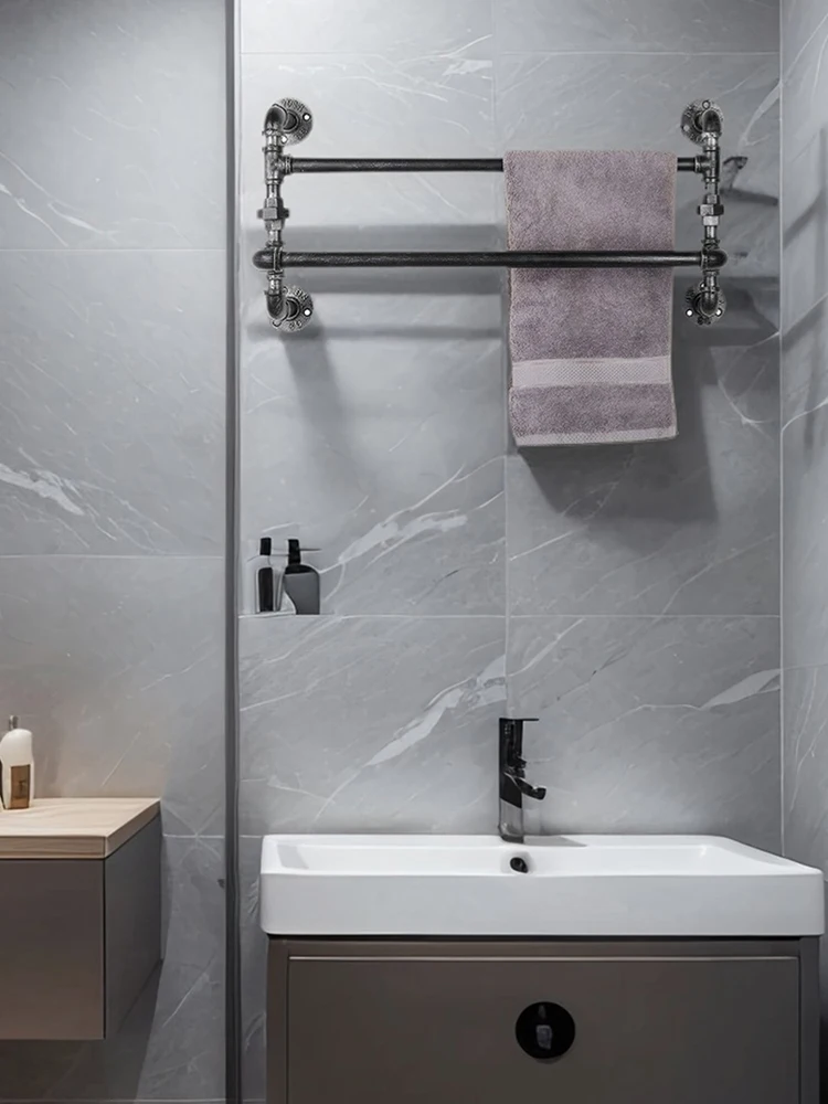 Industrieller Handtuchhalter aus Schmiedeeisen im Vintage-Stil, Wandmontage, Handtuch-Organizer, Handtuchaufbewahrung, Aufhänger für Badetücher und Waschlappen