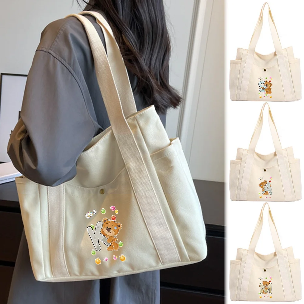 

New Shoulder Bag Fashionable Women's Shopping Bag Multifunctional Style Suitable for Daily Commuting and Cartoon Bear Printing