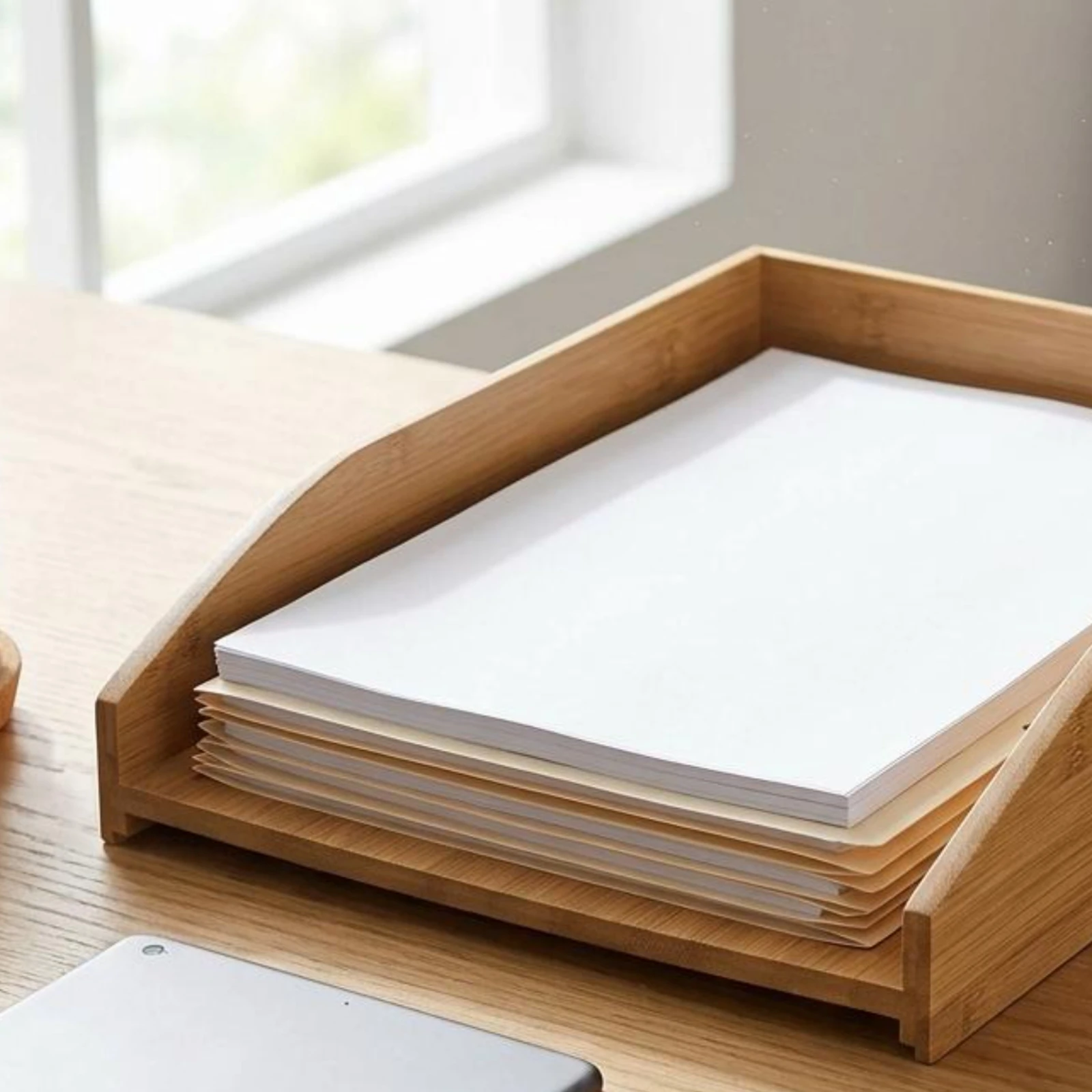 Letter Tray Desk - Corbeille à lettres en bambou empilable,