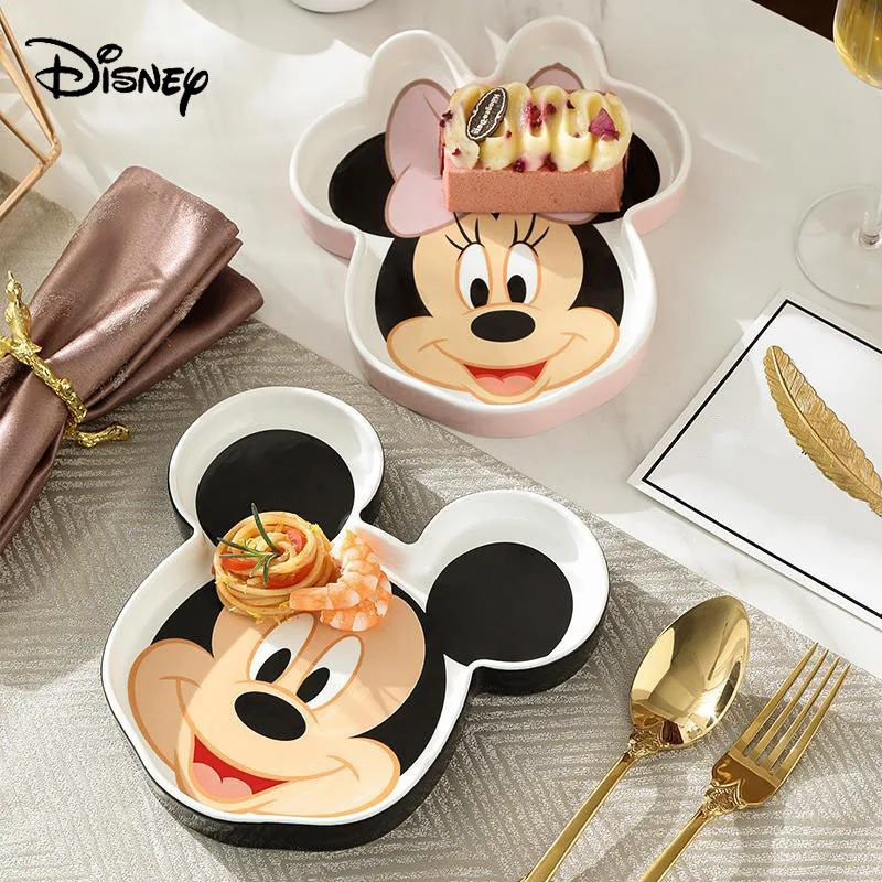 Disney Mickey Minnie Ceramic Dinner Plate Kids Tableware Baby 3D Cartoon Doll Rice Bowl Dessert Tray Snack Dish Child Tableware