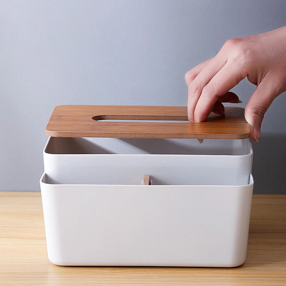 Table Wooden Cover Tissue Box Tissue Paper Remote Control Storage Box Towel Case Desktop Organizer