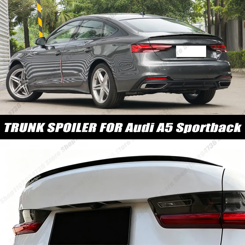 Glossy Black Soft Rubber Universal Rear Trunk Spoiler 5D Carbon Look Tail Wing Fit For Audi A5 Sportback Sedan Car Accessories