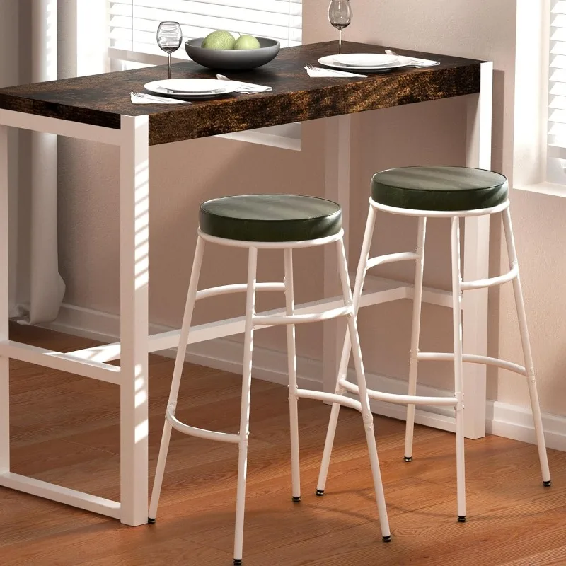 

Bar Stools, Set of 2 Bar Chairs,Round PU Upholstered Breakfast Stools,Kitchen Counter Height Bar Stools with Footrest