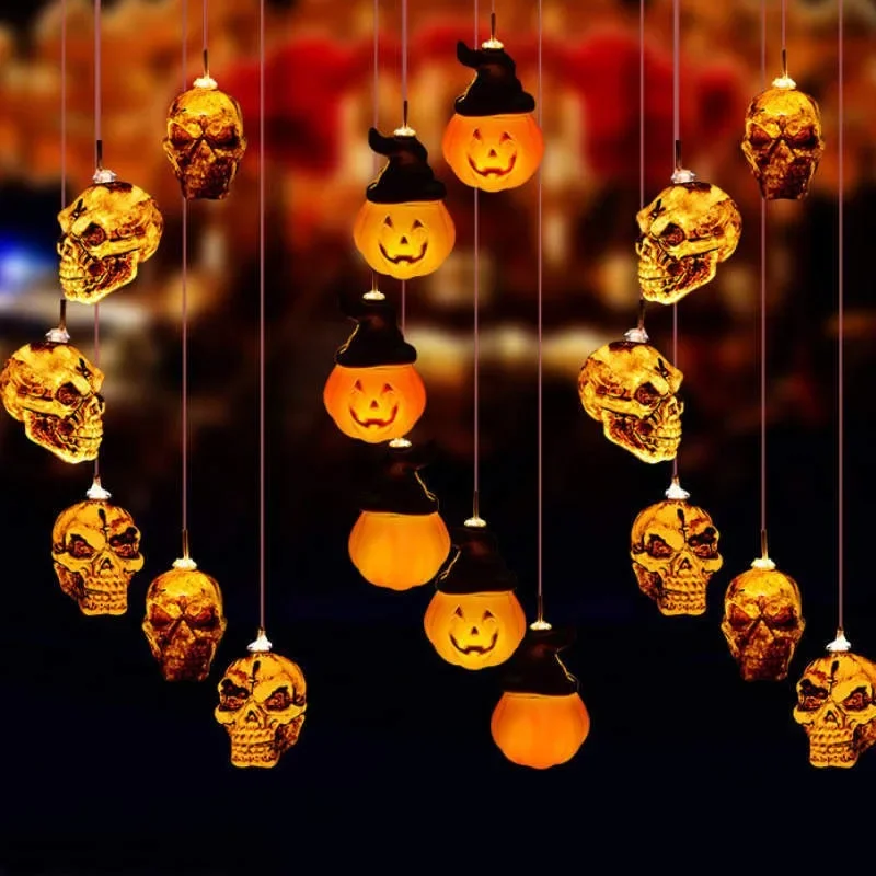 Solar Wind Chime Skull Pumpkin Lamp Halloween Solar Courtyard Lamp Home Porch Garden Decoration Hanging Lantern Outdoor Decor