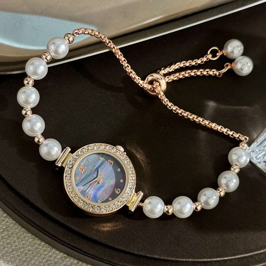 Explosive niche fashion diamond pearl watch female network red rope student watch personality quartz watch