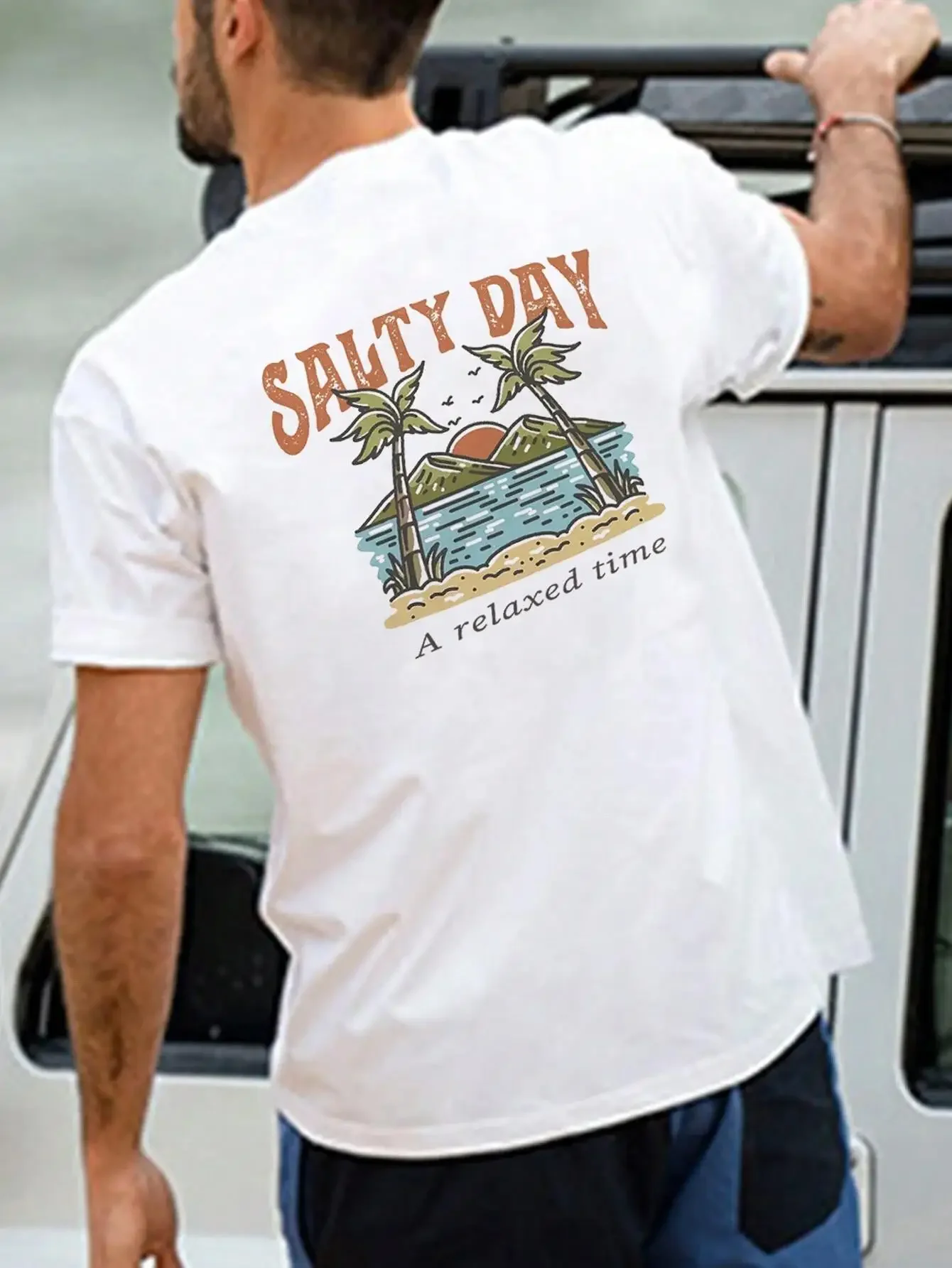 Salty Day A Relaxed Time Summer Vacation T Shirts Men Oversized Loose Soft T-Shirts Summer Cotton Short Sleeve Breathable Tees