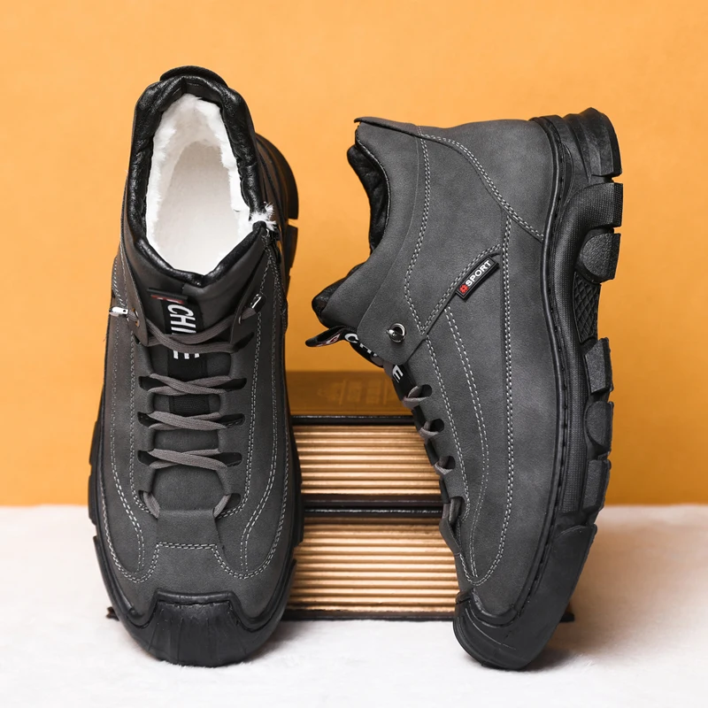 

Мужские зимние высокие теплые хлопковые туфли, уличные морозостойкие модные кожаные ботинки, рабочие ботинки, плюшевые короткие ботинки, зимние сапоги