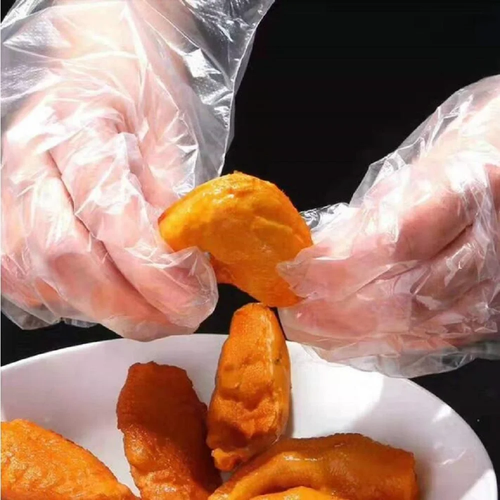 Guanti di plastica per alimenti usa e getta 100 pezzi accessori da cucina per la bellezza da pranzo o guanti per frutta e verdura ecologici per barbecue da ristorante