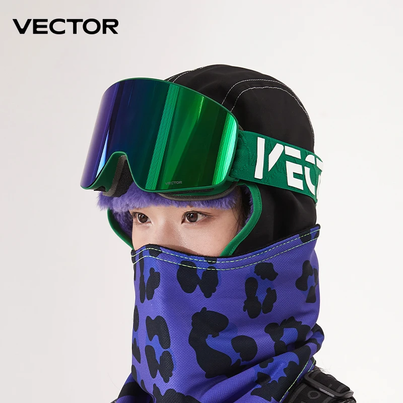 Vetor marca dupla camada anti nevoeiro absorção magnética cilíndrica óculos de esqui uv400 das mulheres dos homens óculos de esqui snowboard poc