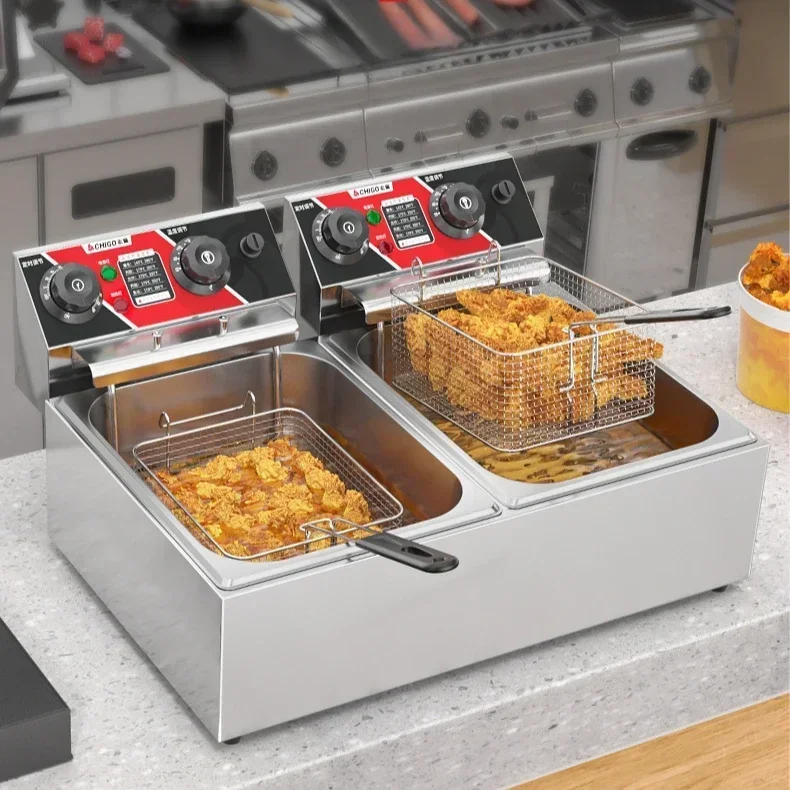 Frying pan  electric fryer single double cylinder frying machine commercial french fries fried chicken equipment timing new
