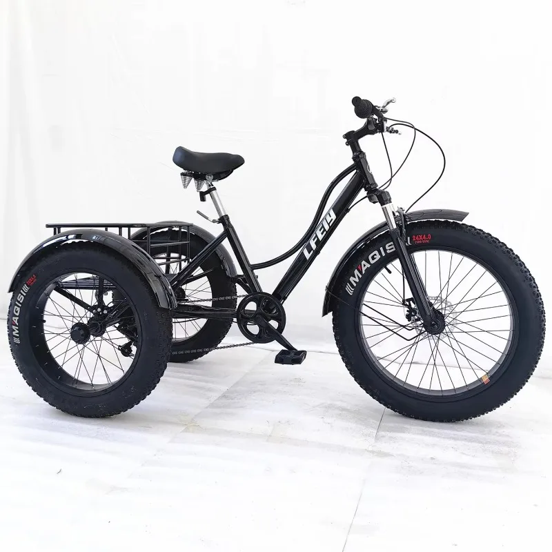 

Motorized 24" Fat Tire E-Trike | Adult 3-Wheel Electric Cargo Bike with Large Basket | 250W Electric Tricycle