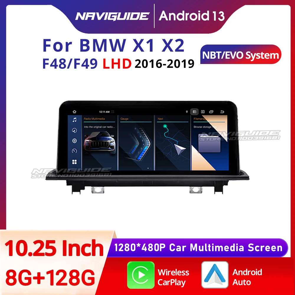 NAVIGUIDE 10.25'' Android 13 For BMW X1 F48 X2 F49 2016-2018 NBT System Car Radio Carplay GPS Multimedia Video Player 4G WiFi BT 