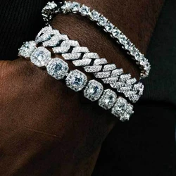 Fashion Bling Paved Rhinestone Prong Cuban Chain Bracelet for Women Men Hip Hop Iced Out Chunky Link Chain Bracelets New Jewelry