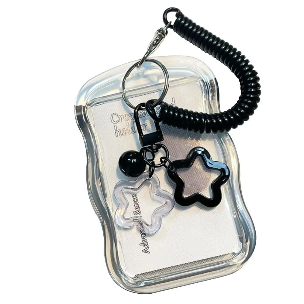 Soft Silicone Kpop Photocard Holder Spring Rope Sliding Cover Transparent Card Holder With Star Keychain