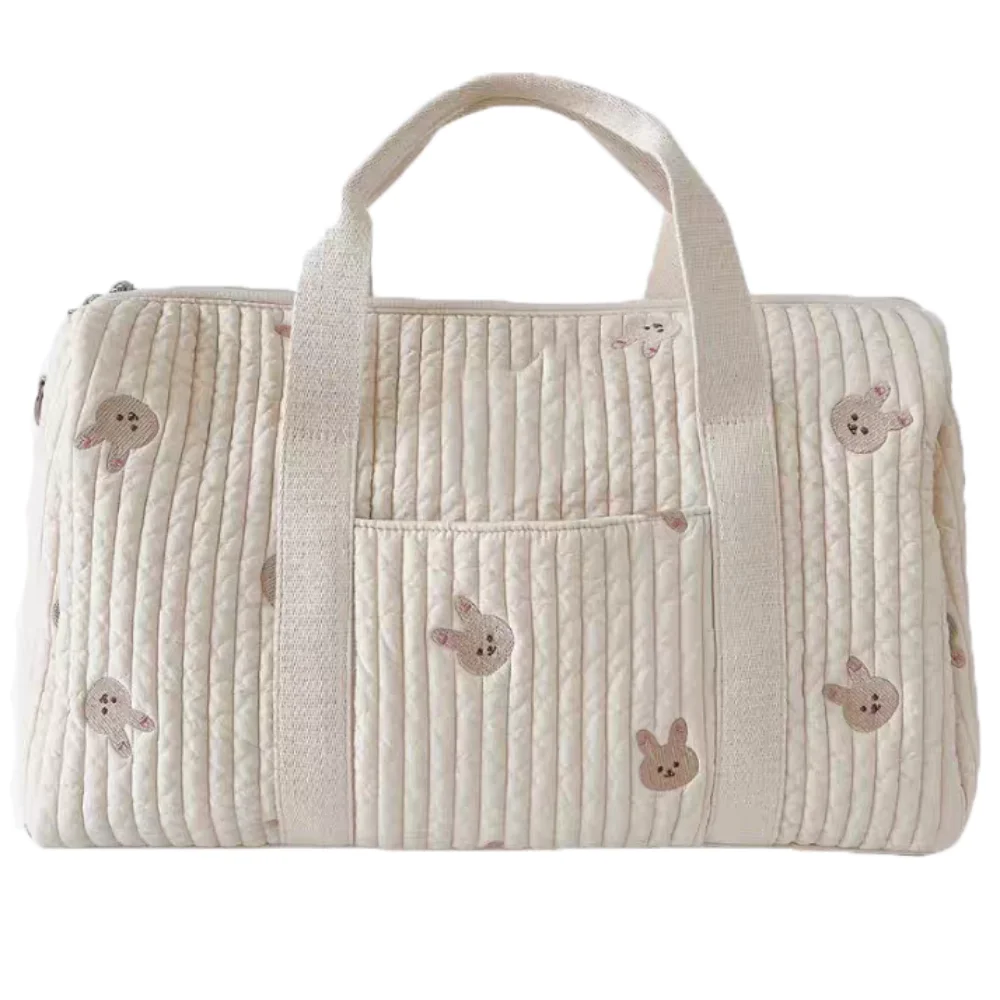 

Large Capacity Travel Luggage Bag Multi Functional Cartoon Bear Embroidered Travel Bag Sweet Flower Foldable Cute Mommy Bag
