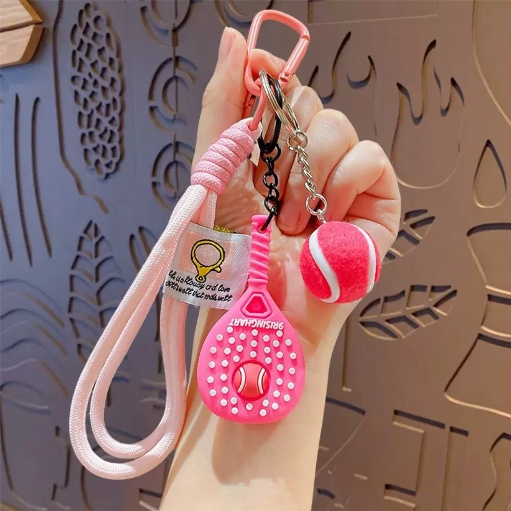 Detachable Fitness Series Pendant Simulation Style Dopamine Tennis Racket Key Holder with Buckle Tennis Racket Set Keychain