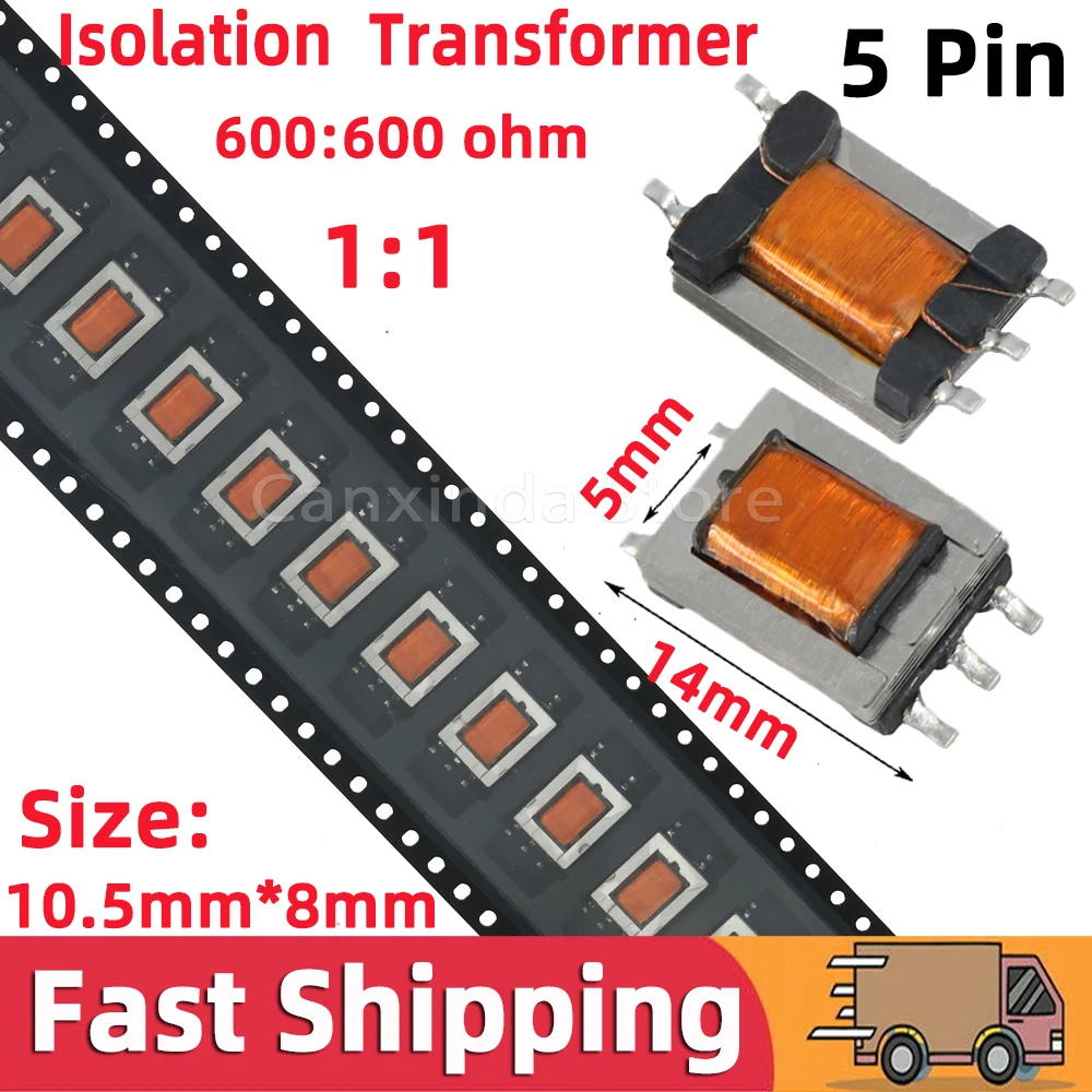 5pcs SMD 5 Pin ED8 Permalloy 1:1 Audio Isolation Transformer 2H 200Hz-20KHz 600:600 ohm Digital Signal with Tapped