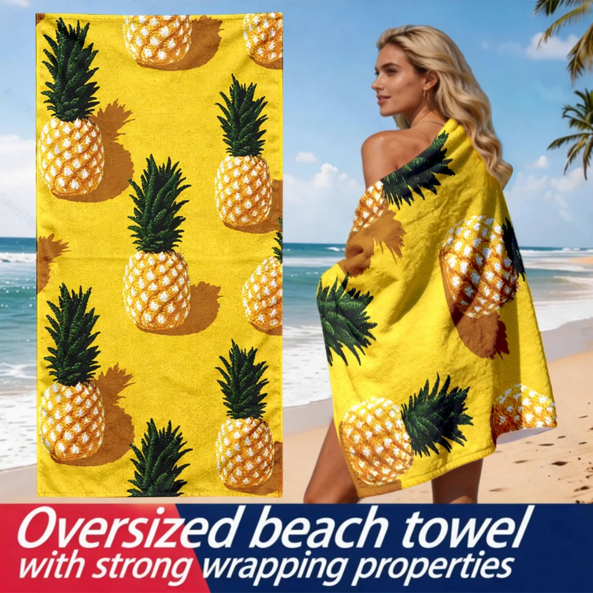 Tropical Pineapple Fruit Theme polyester microfiber beach towel is highly absorbent, suitable for swimming and beach outings