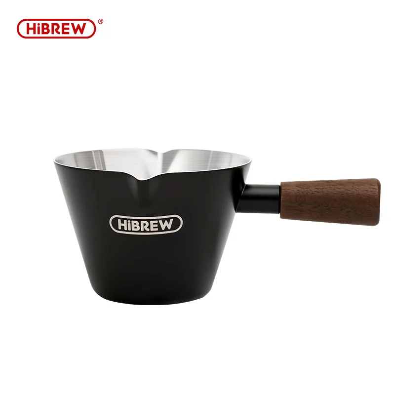 HiBREW 100ml Double-Spout Extraction Cup with Wooden Handle & Scale Markings Stainless Steel