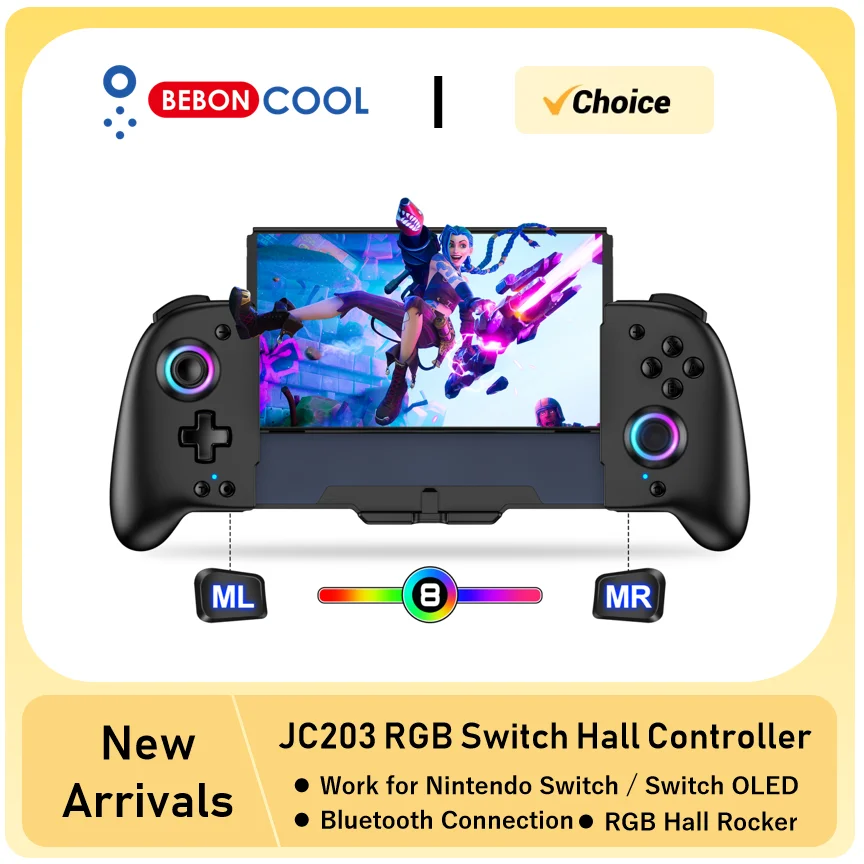 

Контроллер BEBONCOOL JC204 RGB для переключателя/OLED, 6-осевой геймпада, 1000 мАч, органайзер для карточек для открытых World Adventure