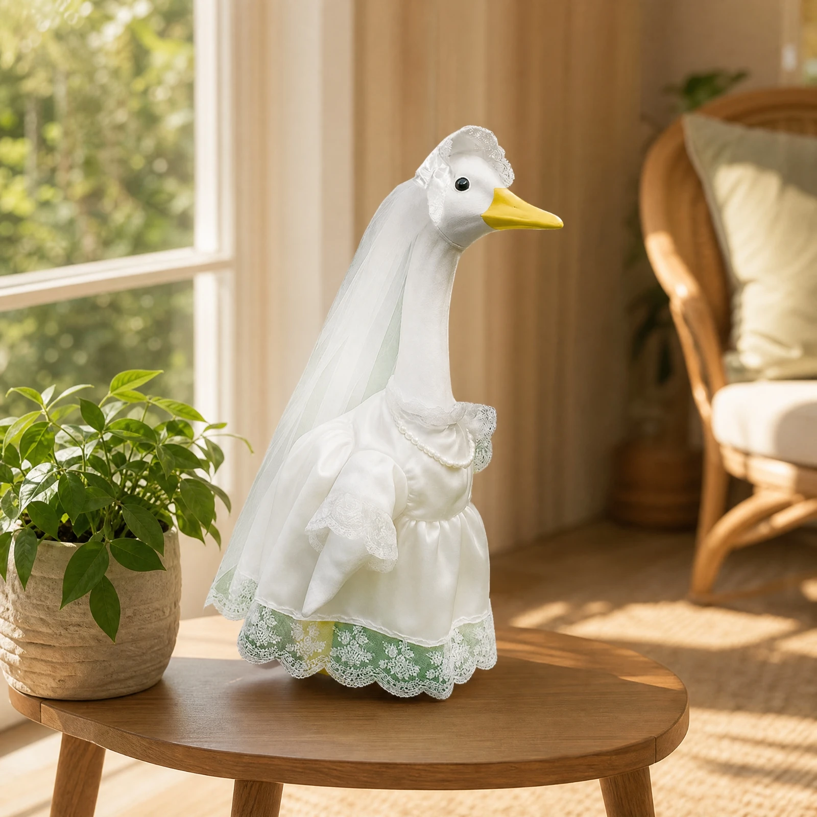 Bride Goose Costume with Veil Lightweight Decorative Goose Bridal Outfit Vintage-Inspired Festive for Porch Display