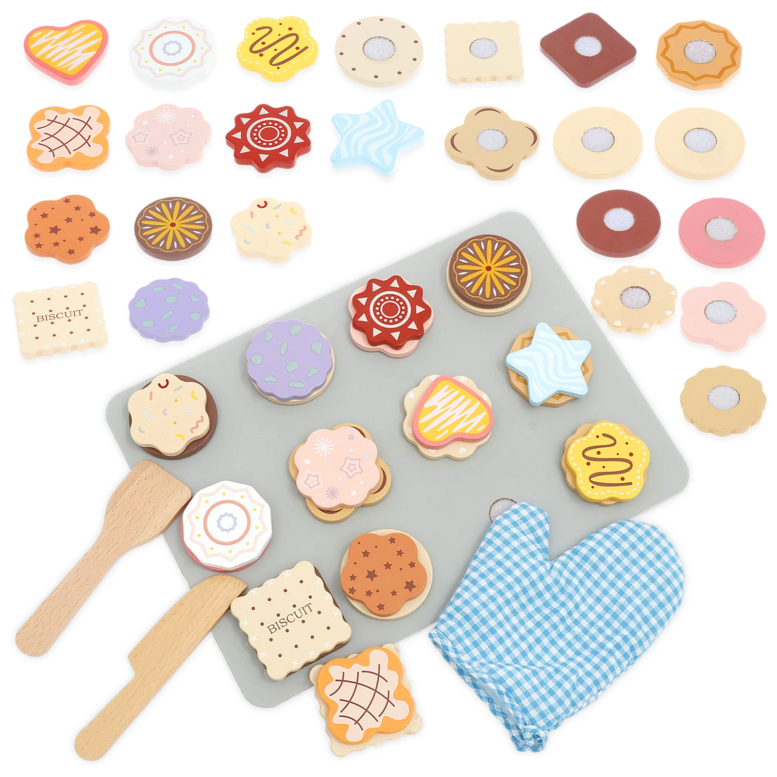 

28 шт., деревянный набор для игры в печенье, добавьте весело, игрушка для изготовления печенья, стимулирует воображение, детская игра, игрушка для выпечки, еды, развивающая игрушка для детей