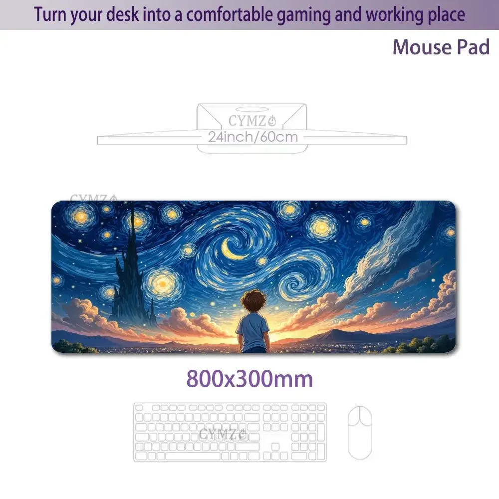 Alfombrilla de ratón Van Gogh de cuento de hadas para niño, alfombrilla de escritorio, alfombrillas para juegos, accesorios de escritorio duraderos antideslizantes de goma, alfombrillas para teclado de escritorio, alfombrilla maus