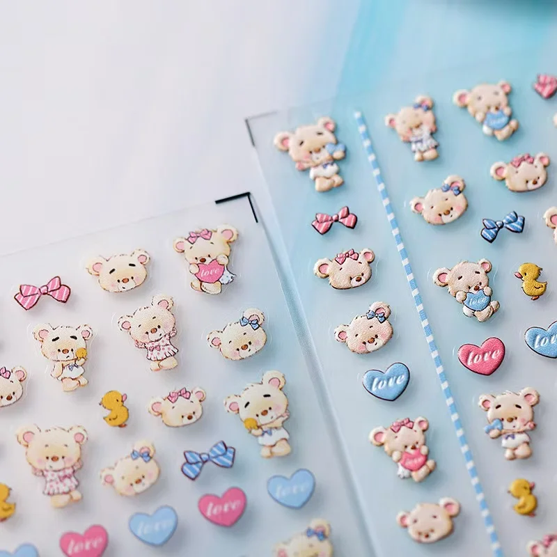 

Miniso 1PCS New 5D Embossed Cartoon Nail Sticker Teddy Bear Stickers For Nails Kawaii Stickers Nail Supplies Press On Nails