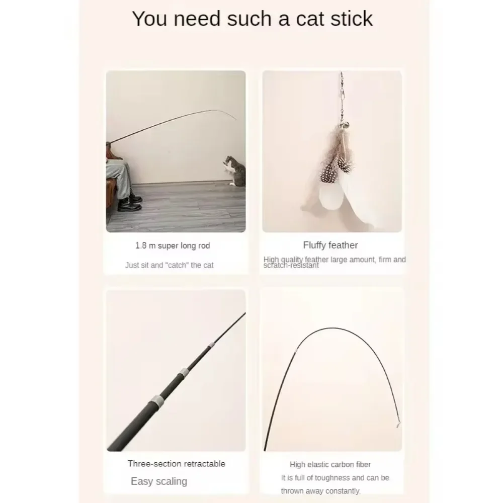 Section Telescopic Four Cat Stick 1.8m Super Long Carbon Fiber Fishing Rod Scratch Resistant Feather Cat Toy Pet Supplies