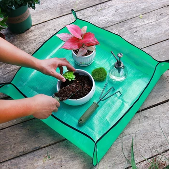 Estera impermeable para macetas, estera de jardín interior con guantes de trabajo, estera plegable para macetas suculentas de plantas de interior, estera para plantas de interior, portátil