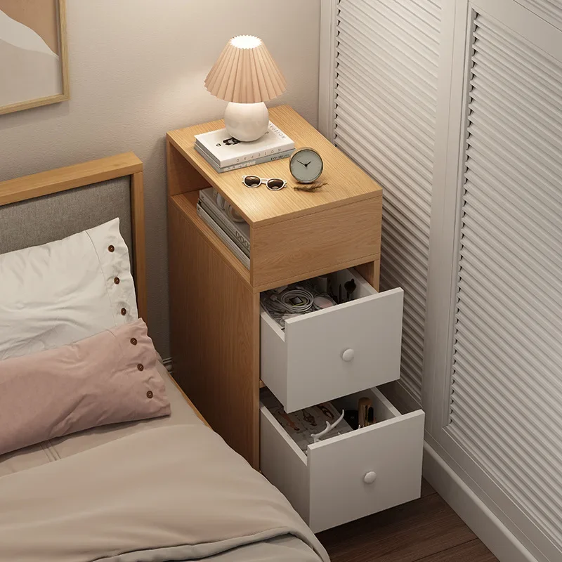 Extra-narrow Bedside Table, Small Bedroom, Modern Mini-storage, Bedside Table, Solid Wood Color