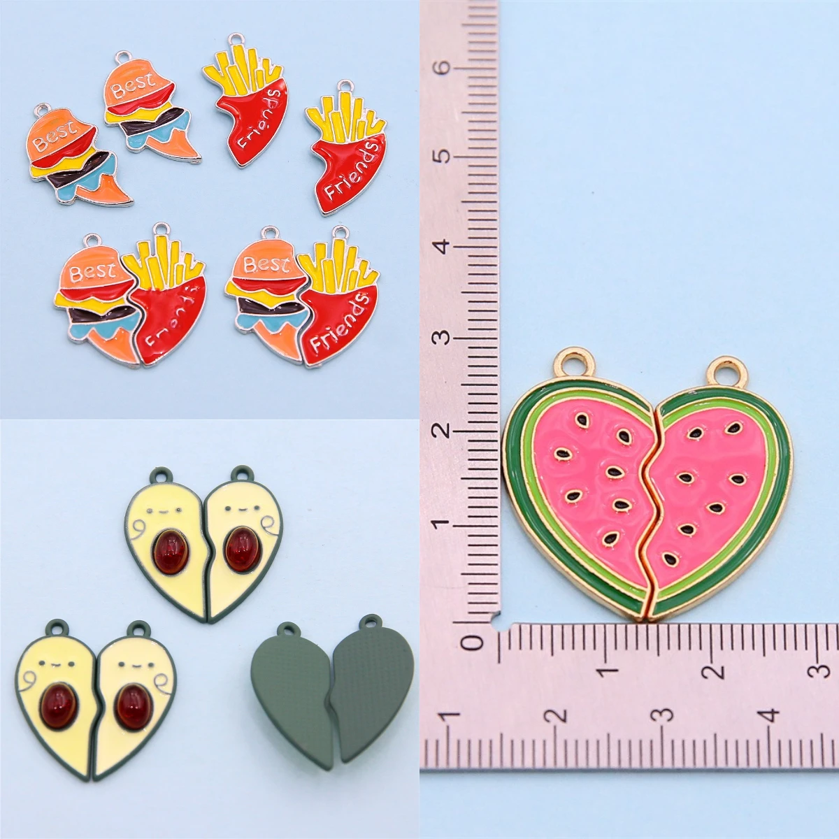 5ste/10pcs Hamburger Fries Heart-shaped Splicing Alloy Pendant DIY Multiple Food Series Personalized Pendant Necklace Earrings